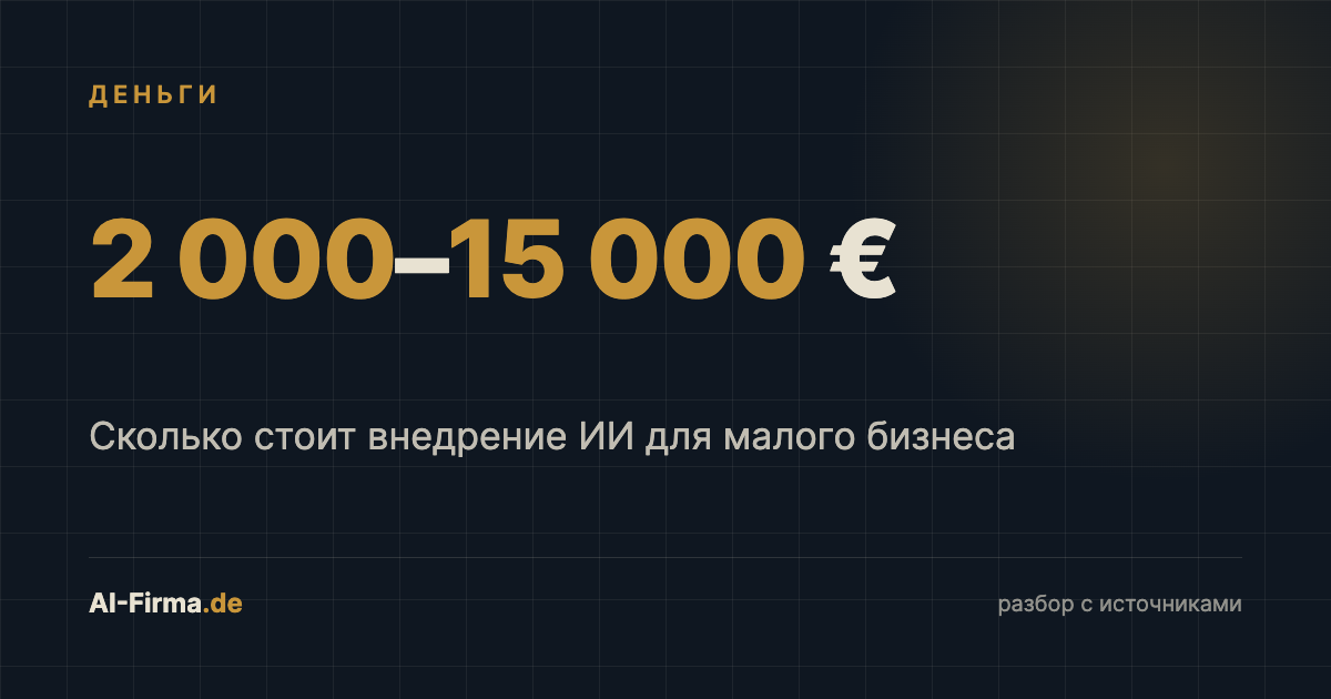 Обложка статьи: диапазон цен внедрения ИИ — от 2 000 до 15 000 евро